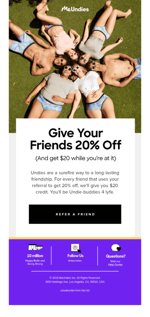 email with referral offer from MeUndies