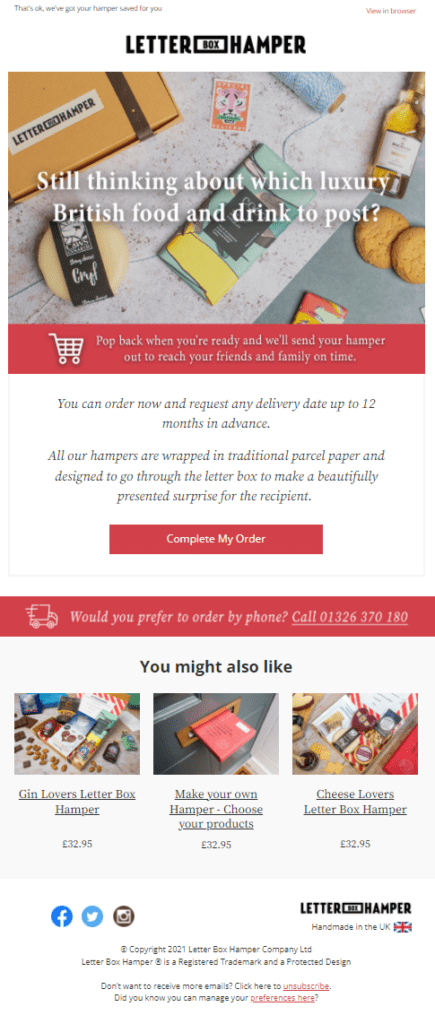 Cart abandonment email example