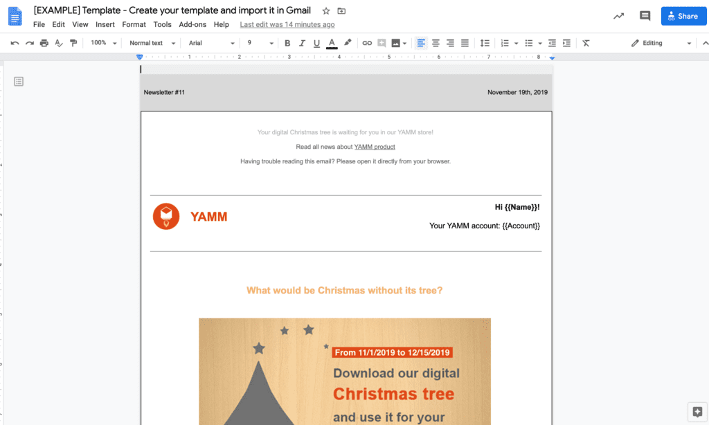 email designed in Google Docs to be imported to Gmail