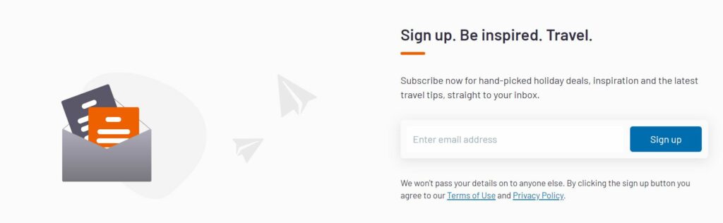 newsletter signup form example travel supermarket