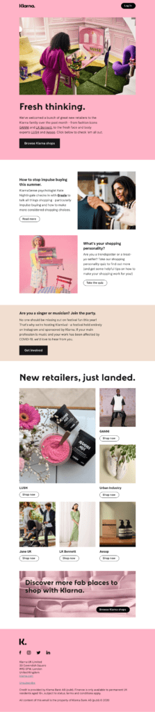 klarna newsletter example