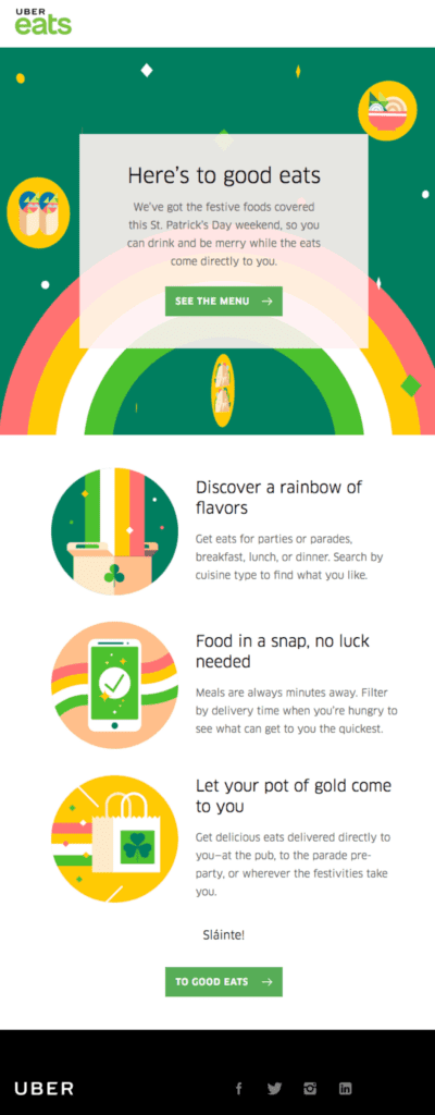 Screenshot of UberEats' St. Patrick's Day email.