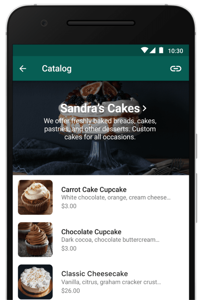 Screenshot from WhatsApp Business app showing a business profile.