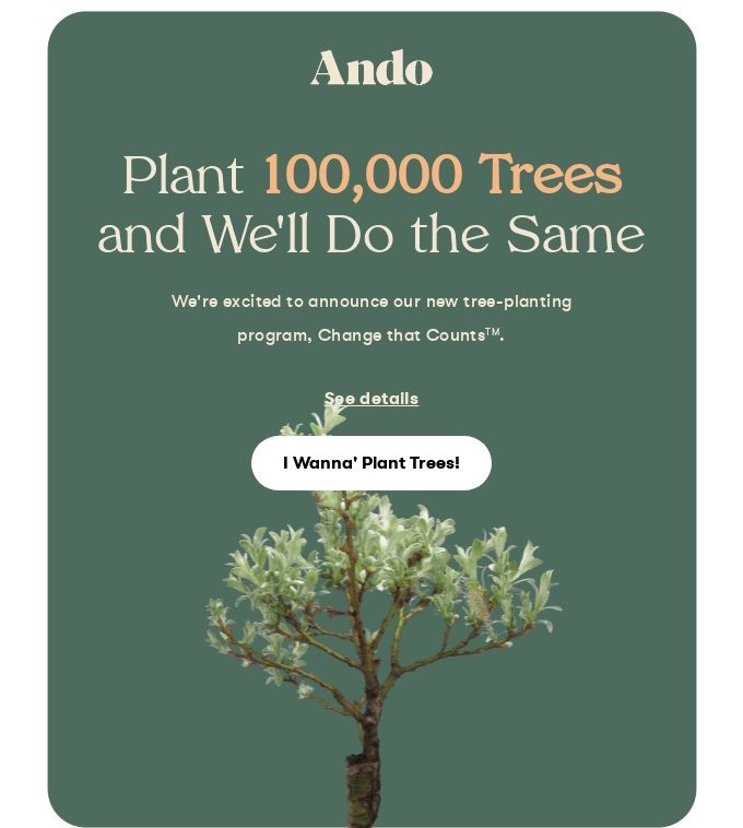 Summer email newsletter from a company promising to plant trees. 