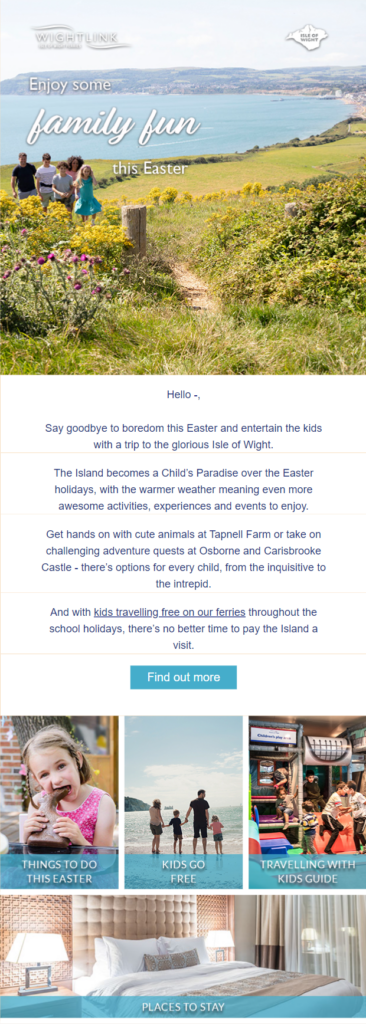 Wightlink Tourism and Travel Easter Email Example.