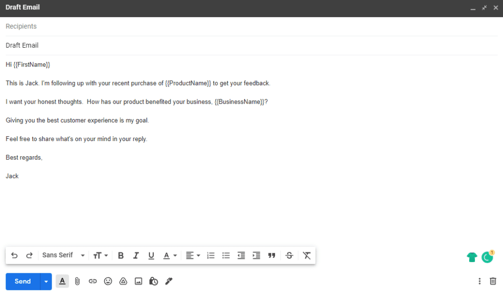 drafting an email in Gmail