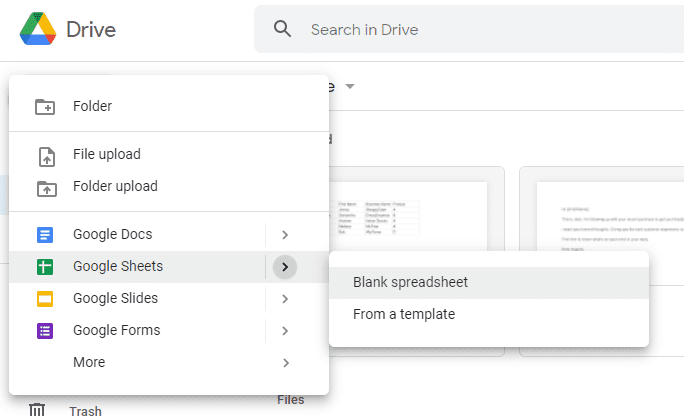 opening a spreadsheet in Google Drive