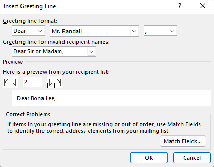 setting up a greeting line in outlook