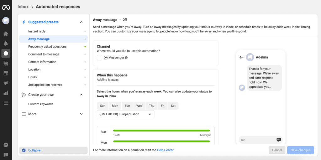 facebook messenger automation responses