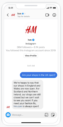 H&M using Instagram dm API for marketing