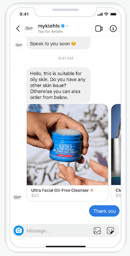 Kiehl's using Instagram DM API for marketing