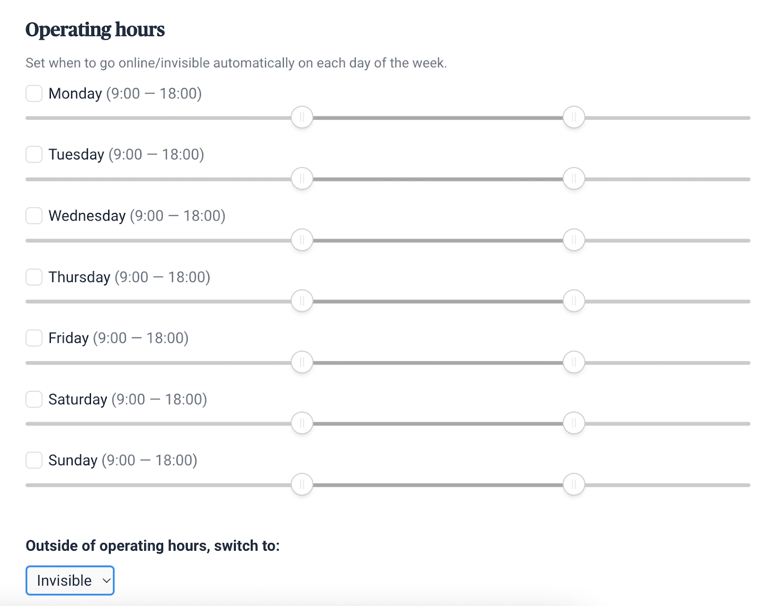 setting up opening hours for chat widget 