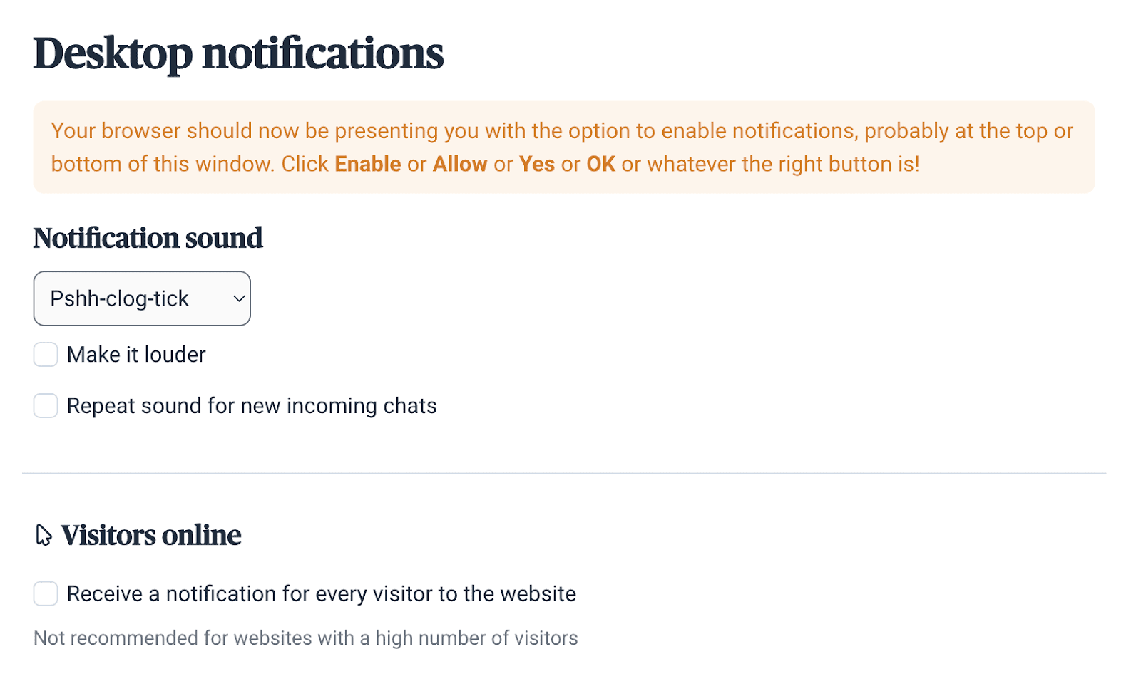 setting up notifications for live chat
