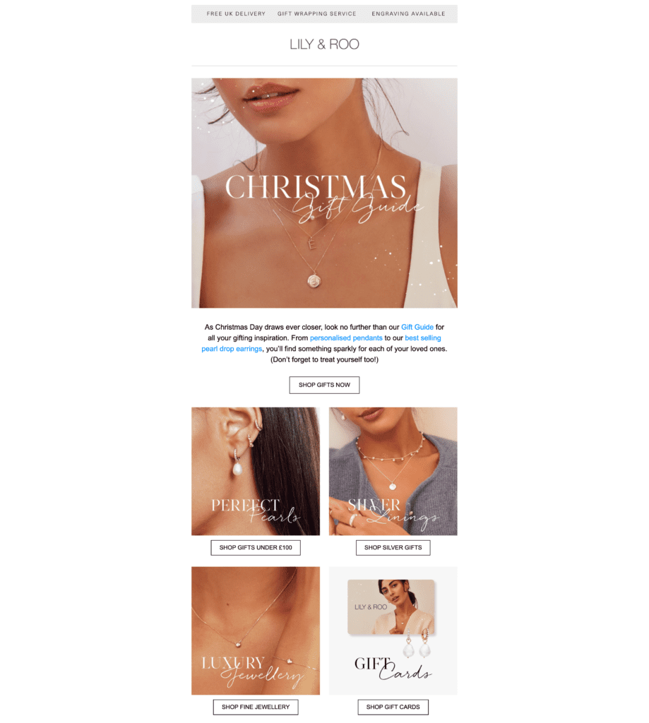 Christmas email gift guide