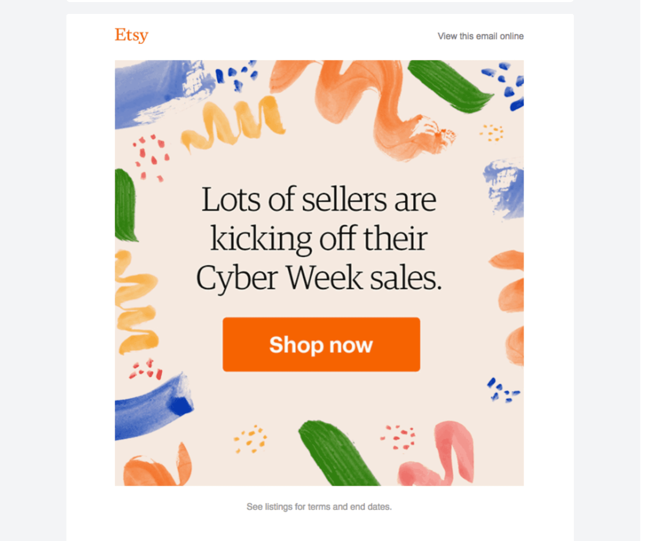 Cyber Week email marketing example from Etsy. 