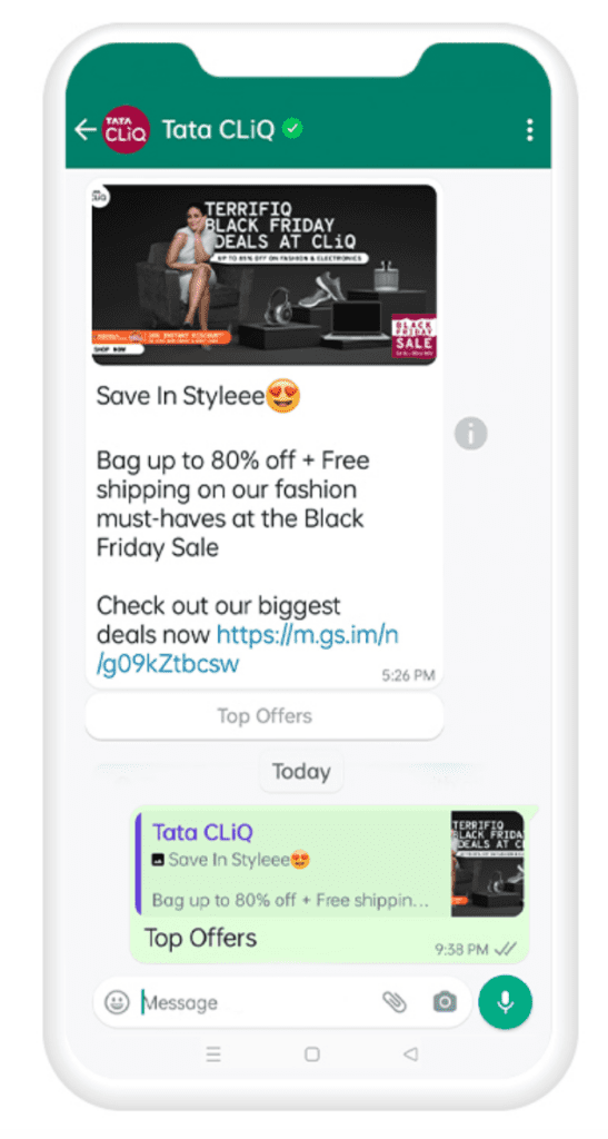 WhatsApp advertising message sample sale