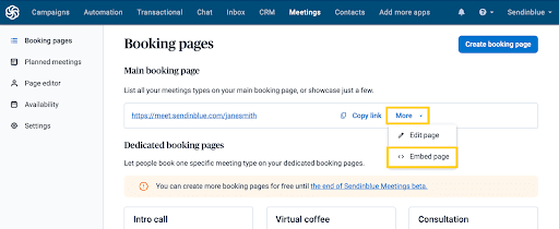 the configuration of a customizable booking page