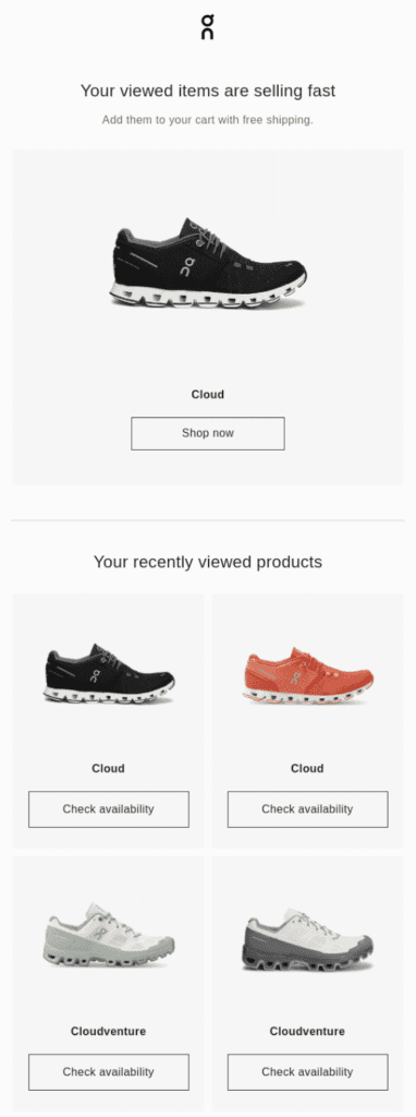 Cart abandonment email drip example 