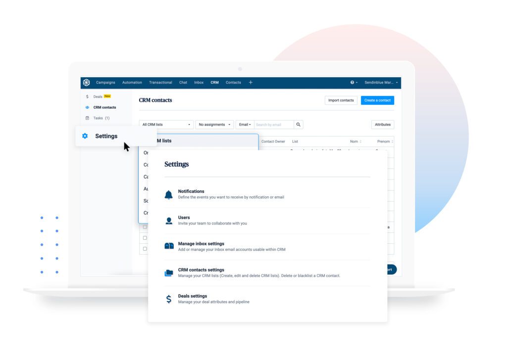 Screenshot of Sendinblue's CRM.