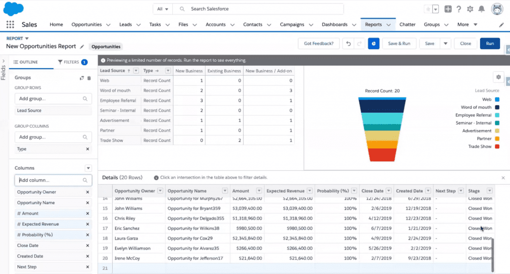 Screenshot of Salesforce's CRM platform.