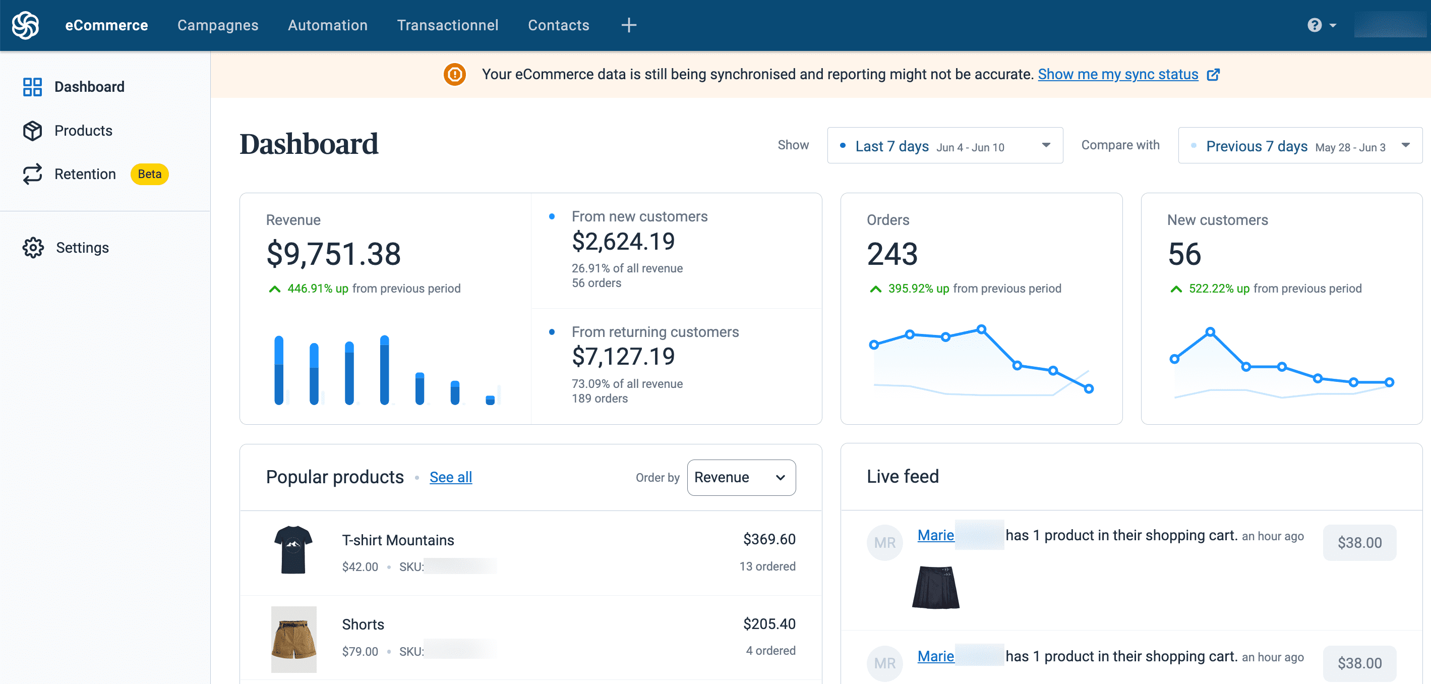 Brevo ecommerce dashboard