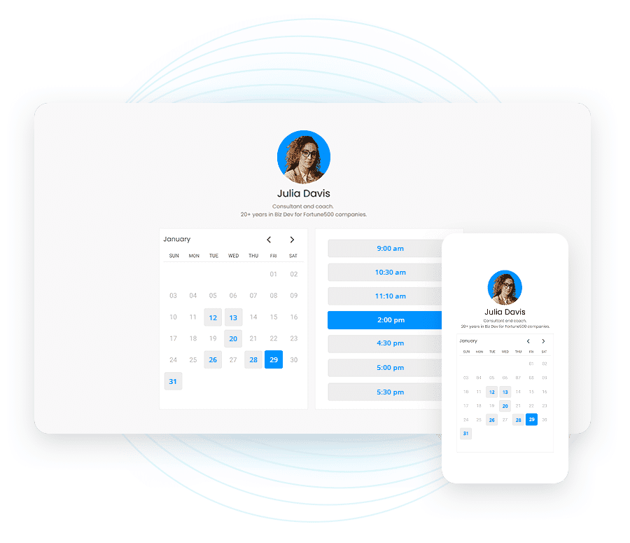 Set your availability and let customers choose the best time schedule a meeting