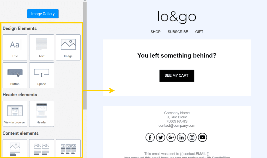 Abandoned cart email template by Sendinblue.