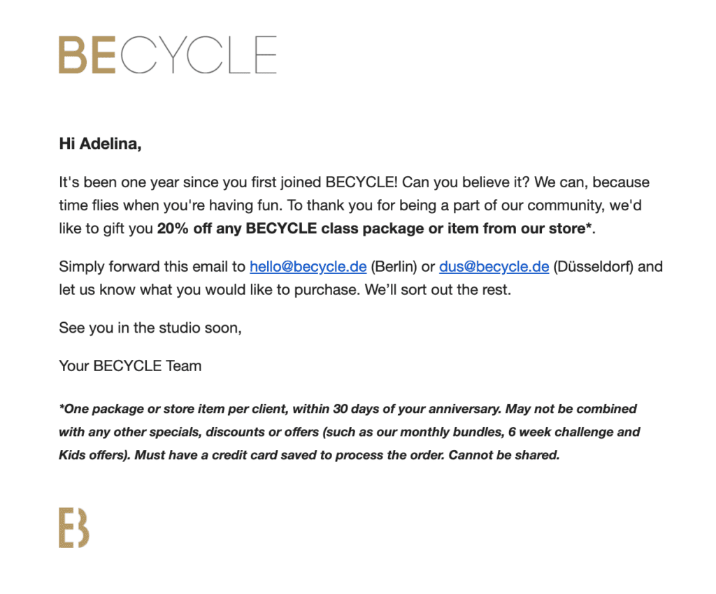 Dynamic email example by Becycle.