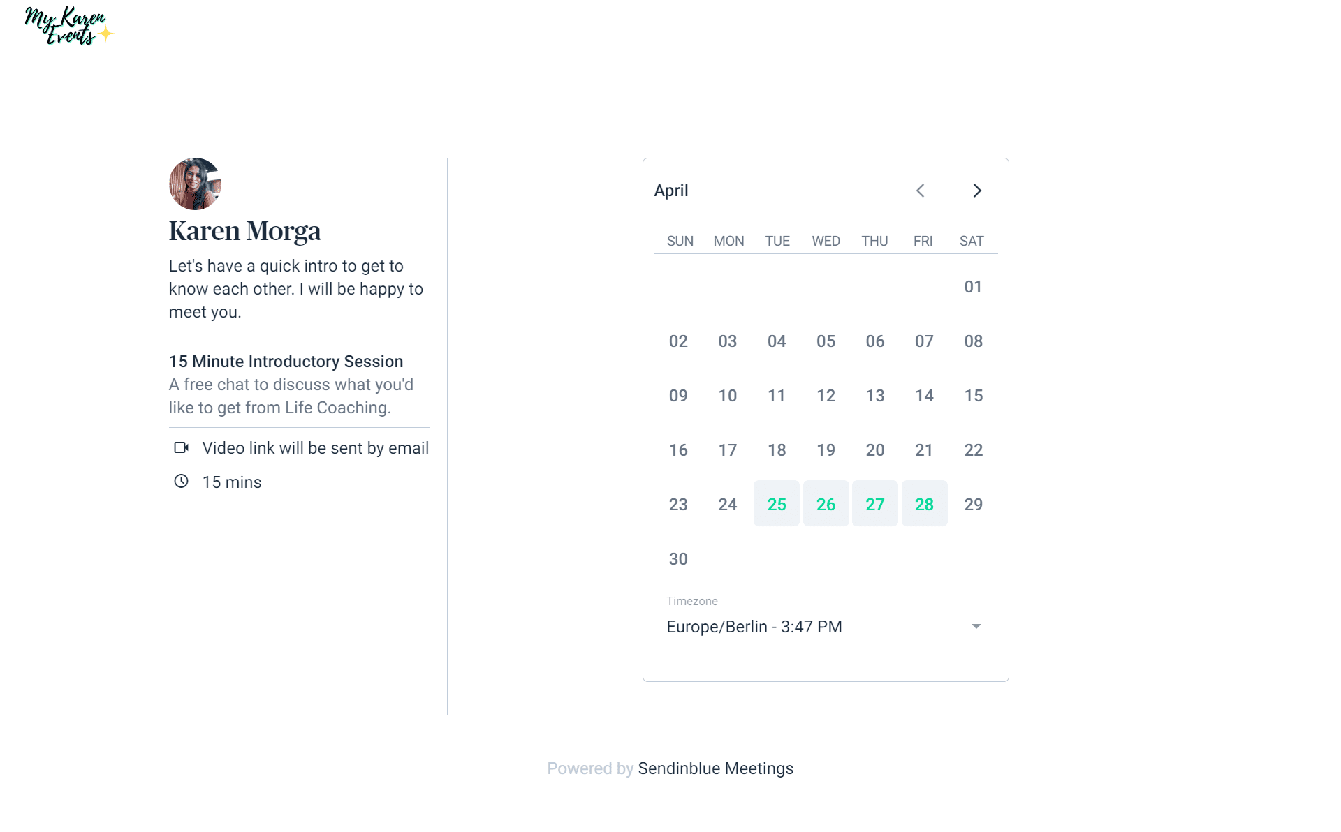 branded booking page for event planner