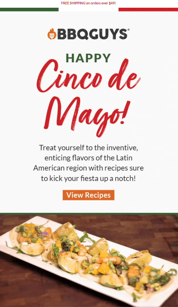 A Cinco de Mayo email newsletter by BBQ Guys with recipes. 