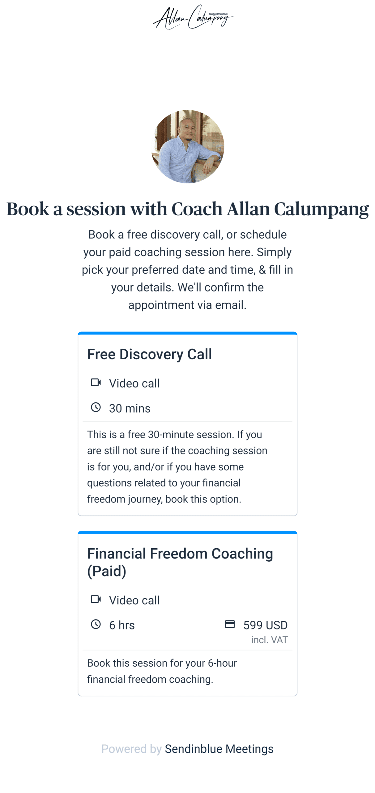 booking page for a coaching business