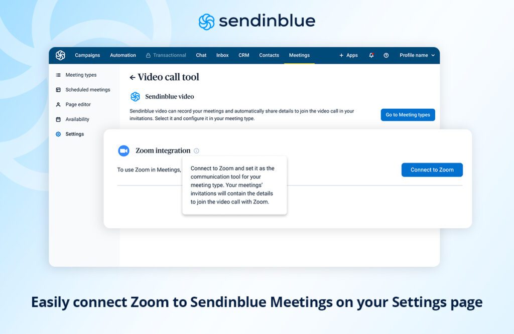 Zoom integration installation page for Brevo (ex Sendinblue). 