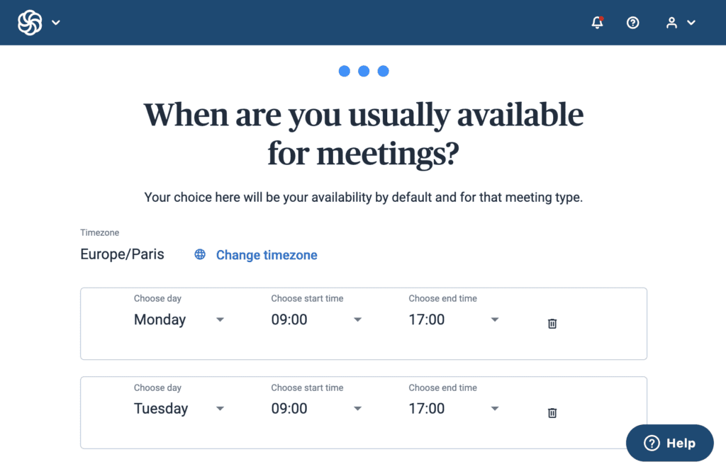 Meeting availability setup page for Brevo (ex Sendinblue) Meetings. 