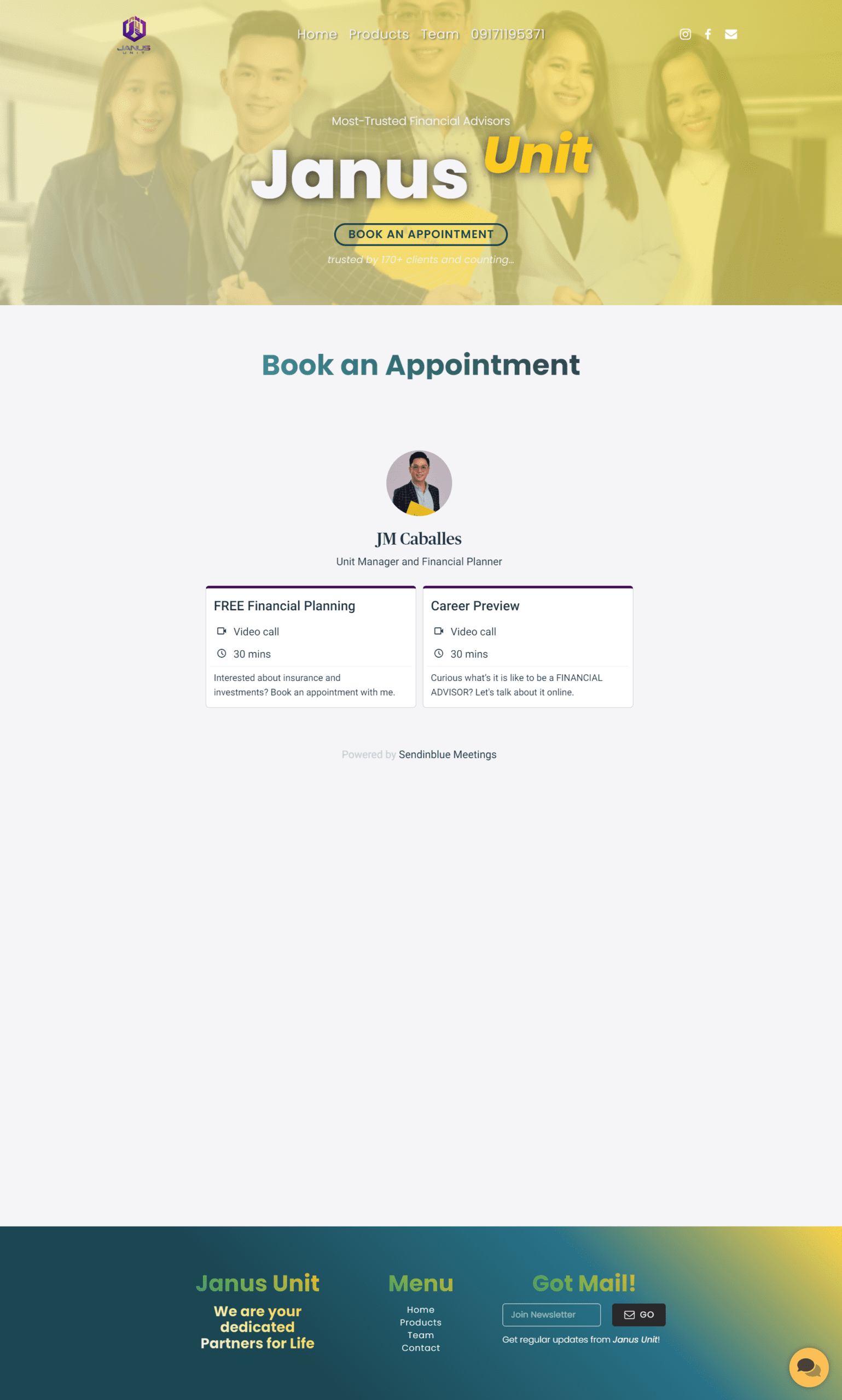 sales page with booking options