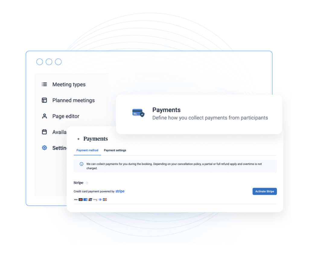 Payments preference page for Brevo (ex Sendinblue) Meetings. 