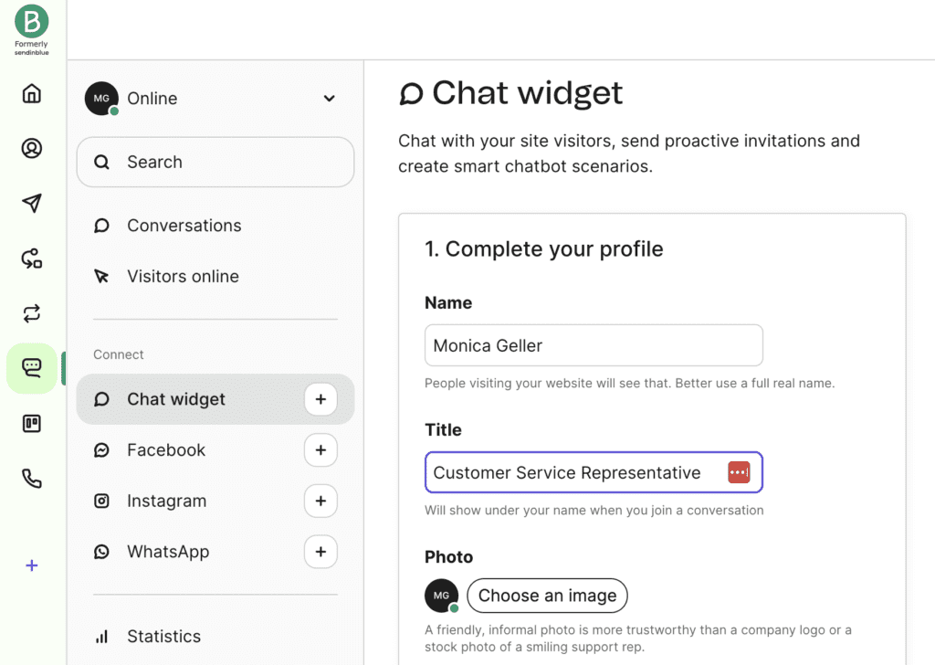 Chat widget setup with Brevo. 