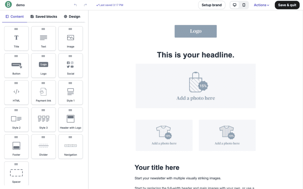 email template to be customized in Brevo's drag-and-drop email editor