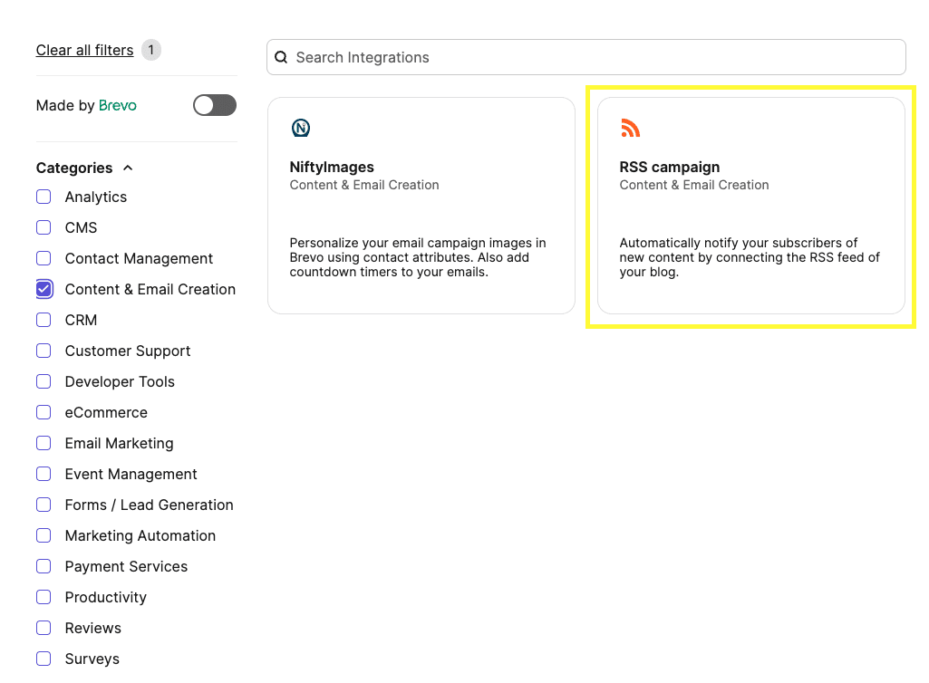 Brevo Plugins & Integrations - RSS campaign