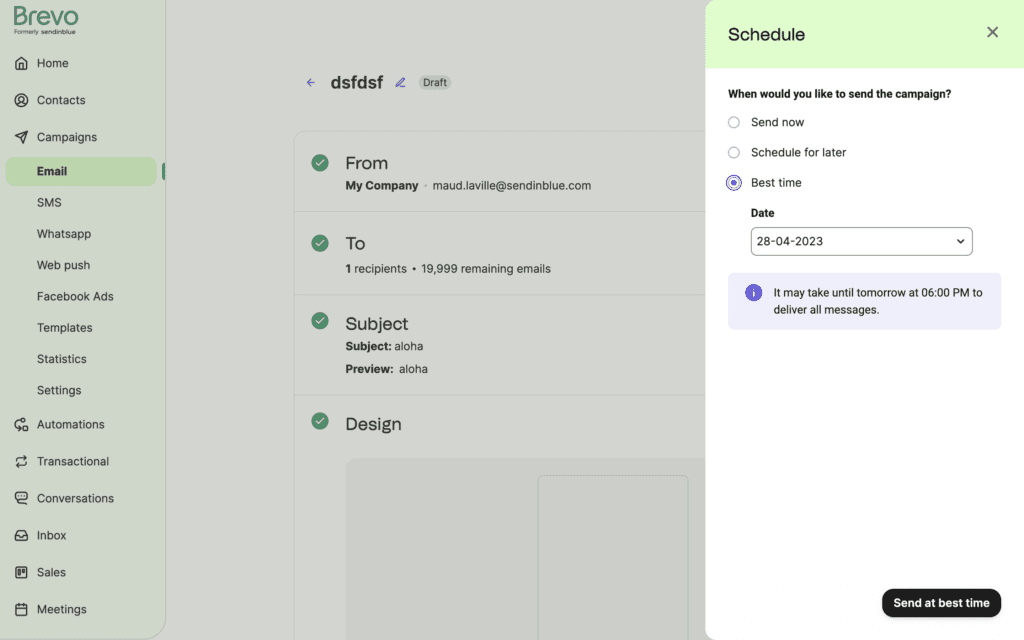 Brevo Send Time Optimization feature