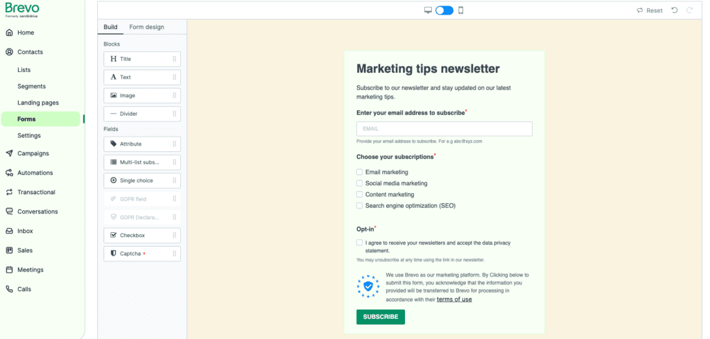 multilist subscription form example