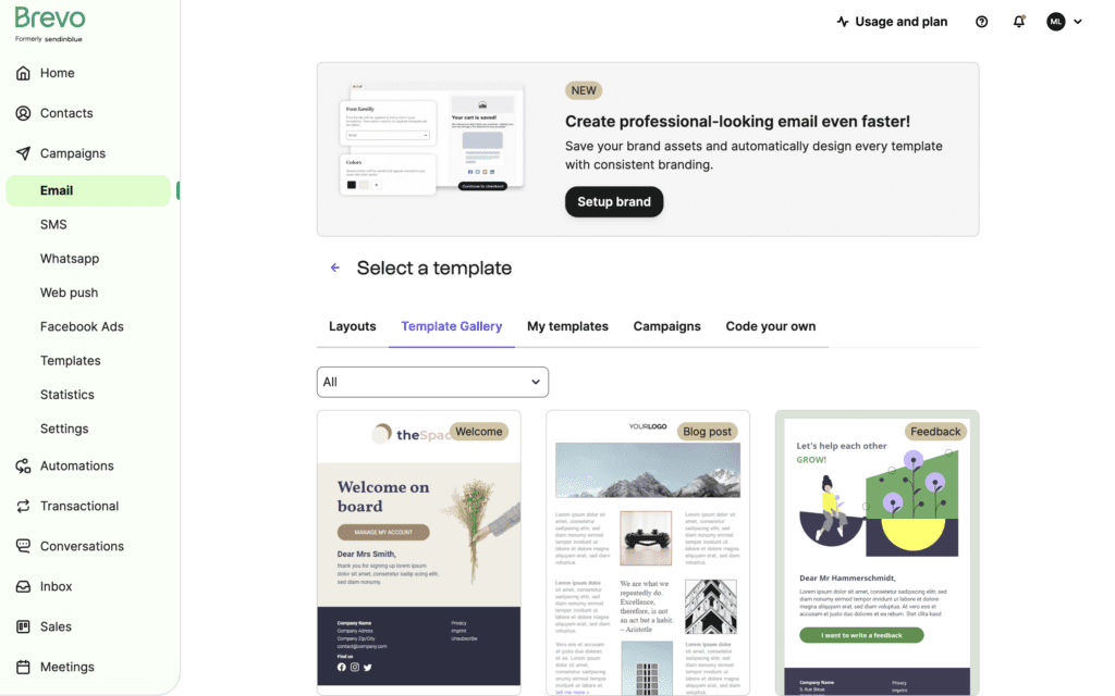 sib Brevo's email template gallery. Brevo is an email software comparable to Mailchimp