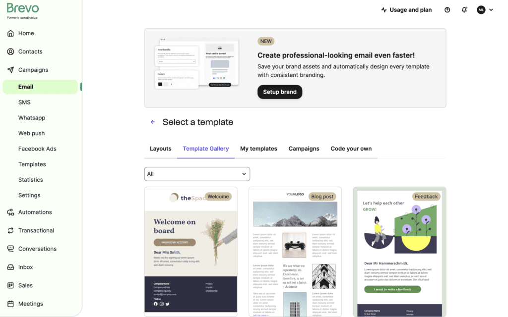 Brevo template gallery