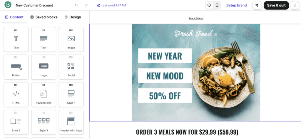 Email drag-and-drop builder by Brevo, the best cheap email marketing service.