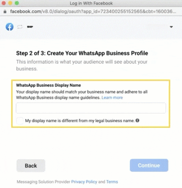 This box shows how to make a WhatsApp Business account profile by adding their business profile information 