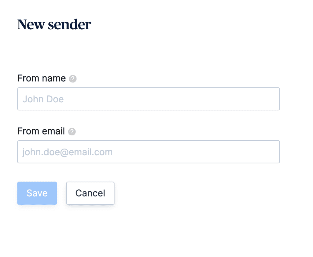 New sender field asking for sender name and sender email. 