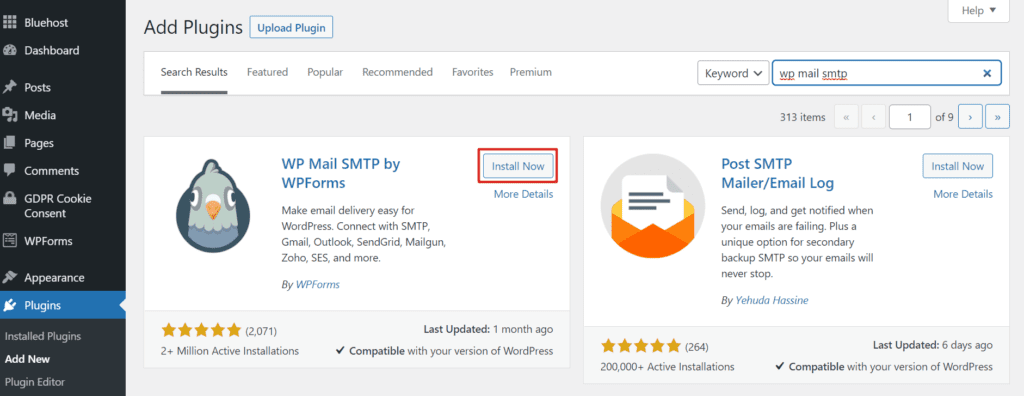 Installing the WP mail SMTP plugin on WordPress. 