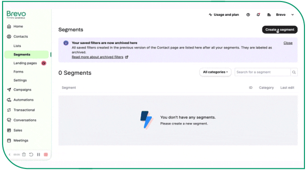 pre-defined segments in Brevo