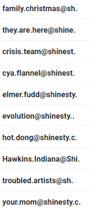 Shinesty sender names