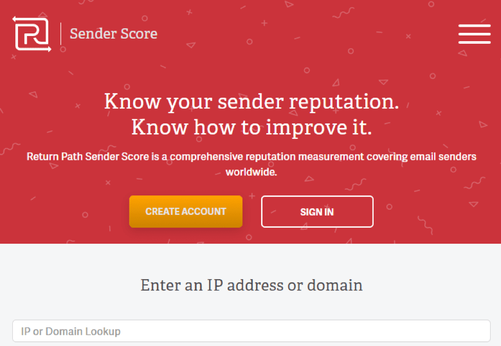 An image of the Senderscore homepage for checking email sender reputation. 