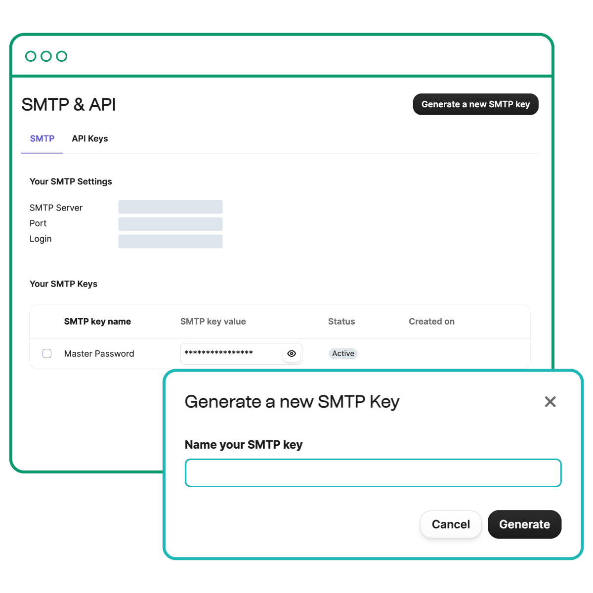 SMTP server keys and SMTP port in Brevo.